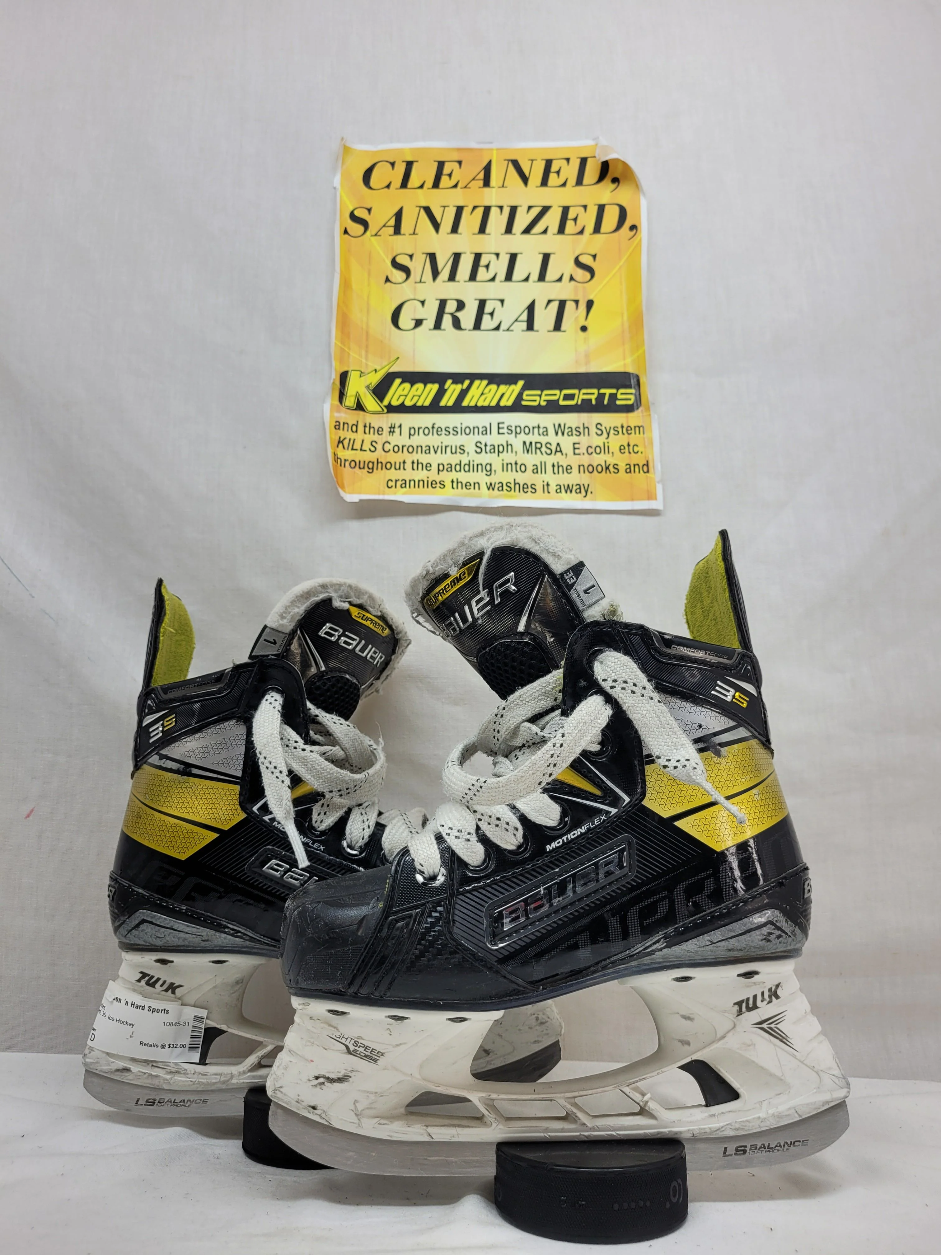 Used Bauer 3S Size 1 D Ice Hockey Skates