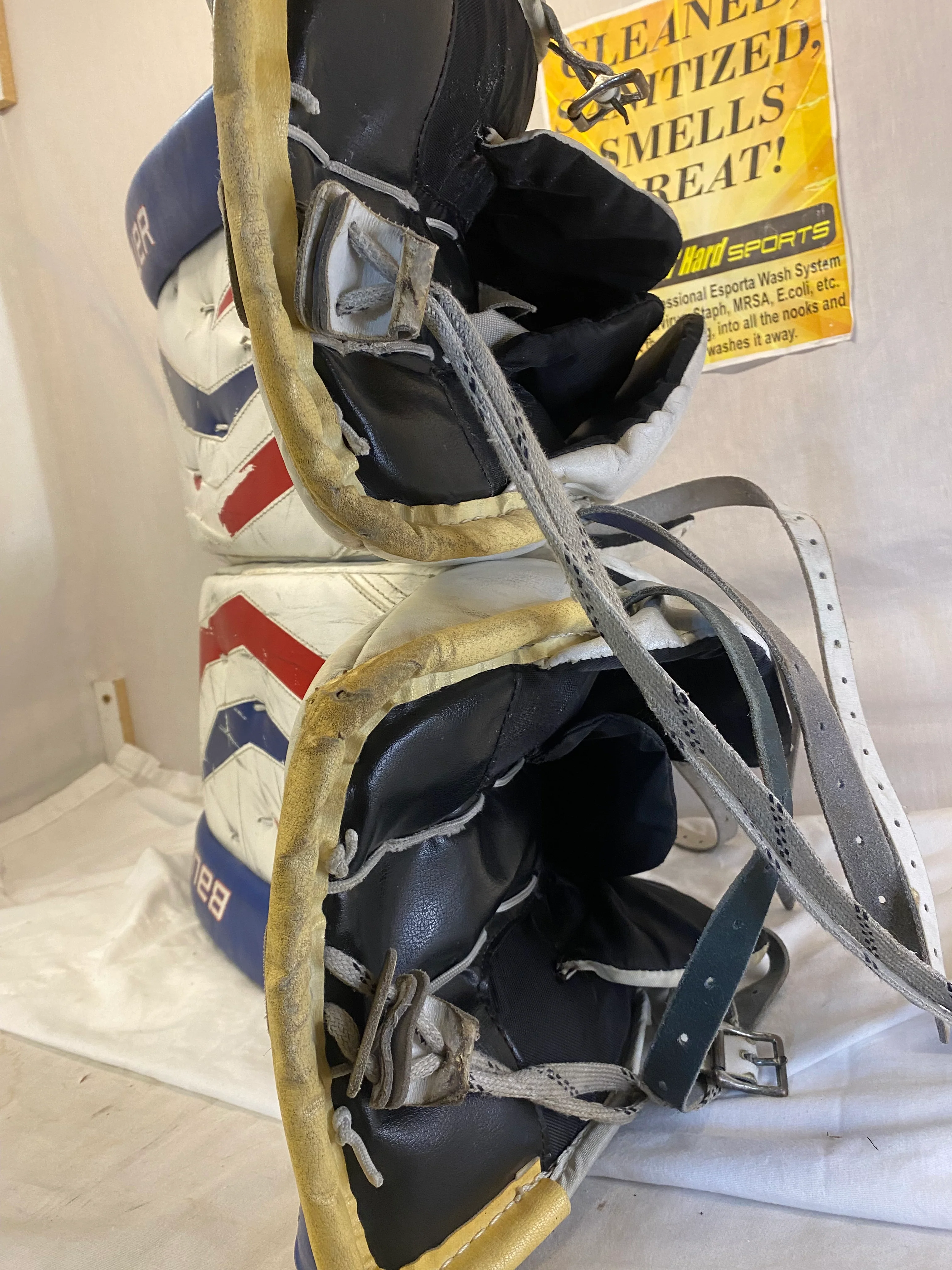 Used Bauer supreme one70 Size 28" + 1" Red White Blue Ice Hockey Goalie Leg Pads - Image 6