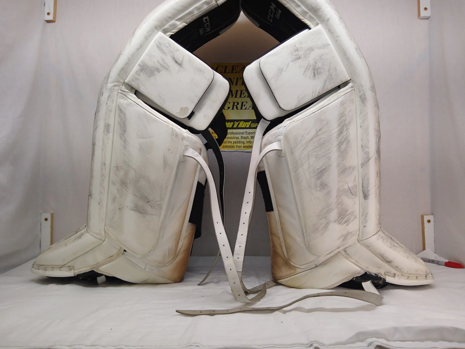 Used CCM Premier Pro Size 36+2 White/Silver Ice Hockey Goalie Leg Pads - Image 4