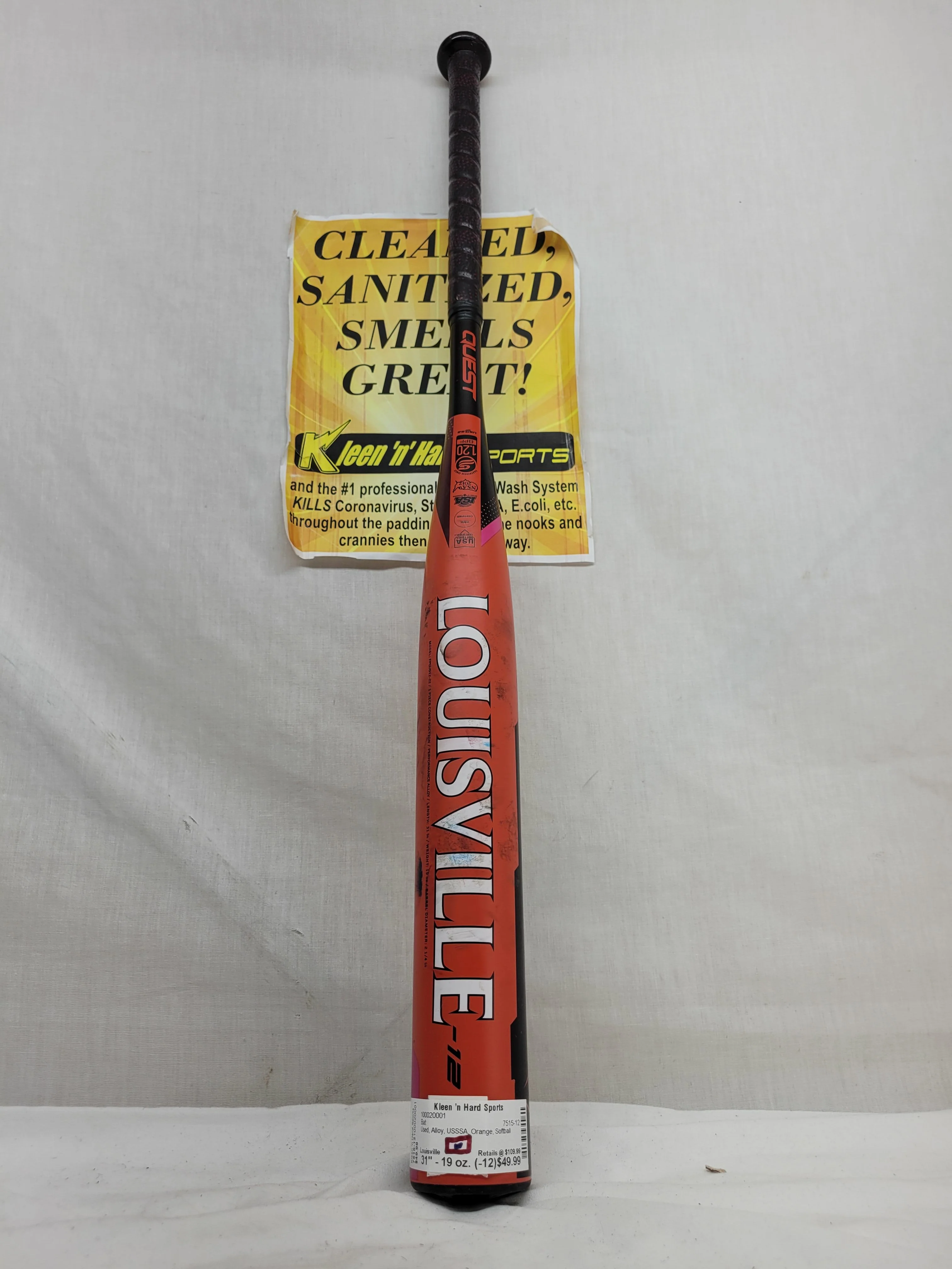 Used Louisville Bat Length-Wgt 31" - 19 oz. (-12) Alloy USSSA Orange Bat - Image 2