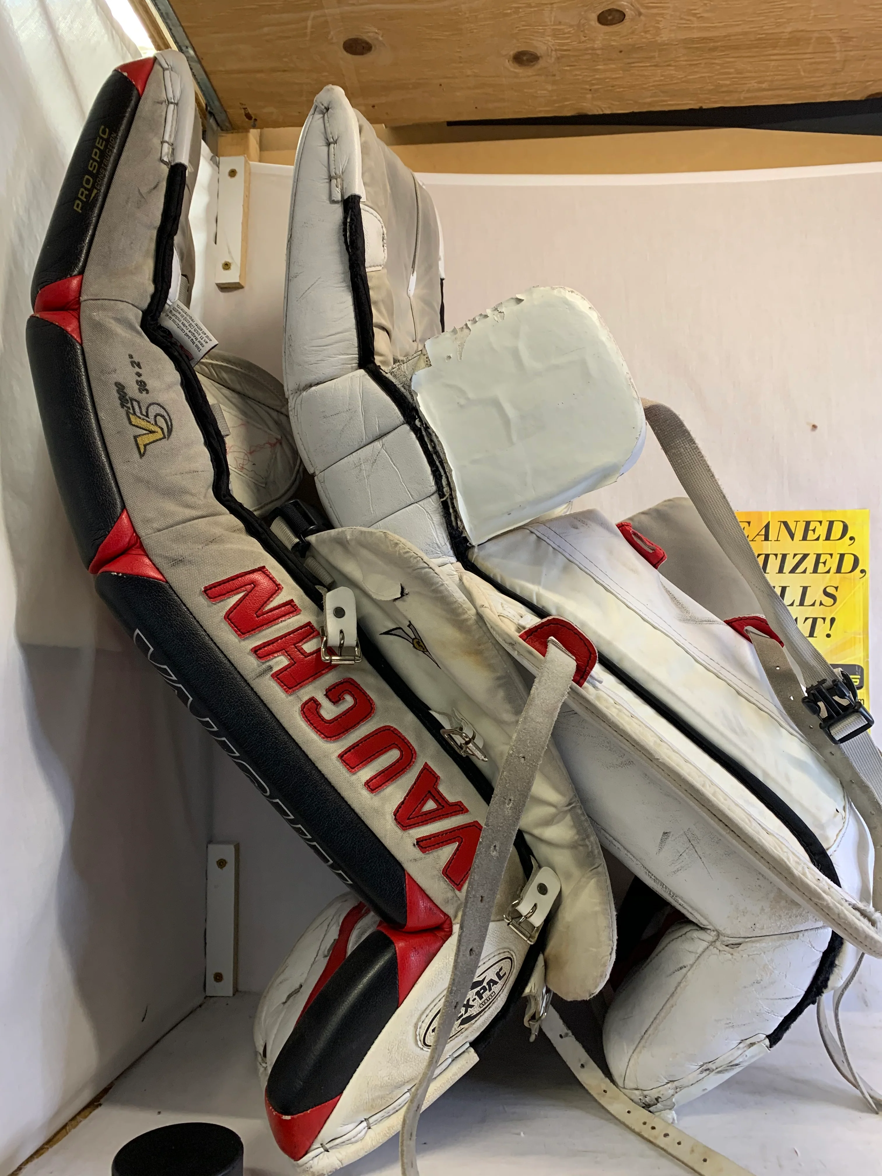 Used Vaughn V5 7800 Size 36"+2 Wht-Red-Blk Ice Hockey Goalie Leg Pads - Image 3