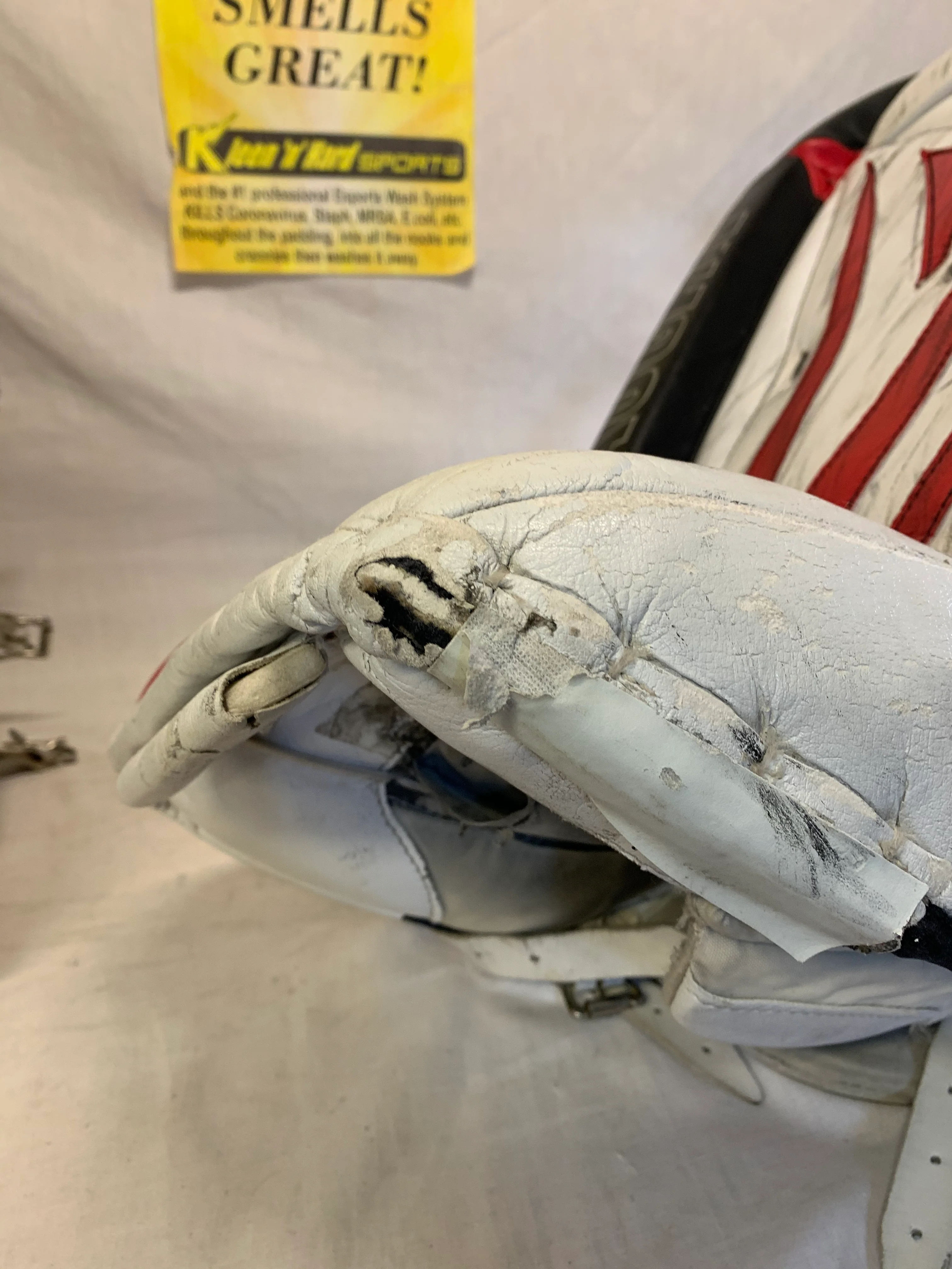Used Vaughn V5 7800 Size 36"+2 Wht-Red-Blk Ice Hockey Goalie Leg Pads - Image 8
